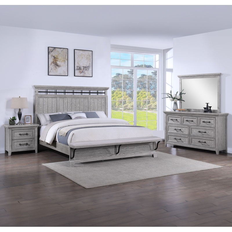 Beckett – Bedroom Set|Gray|4 Pc. Bed, Dresser, mirror, Nightstand|5 Pc. Bed, Dresser, Mirror, Chest, Nightstand|King|Queen