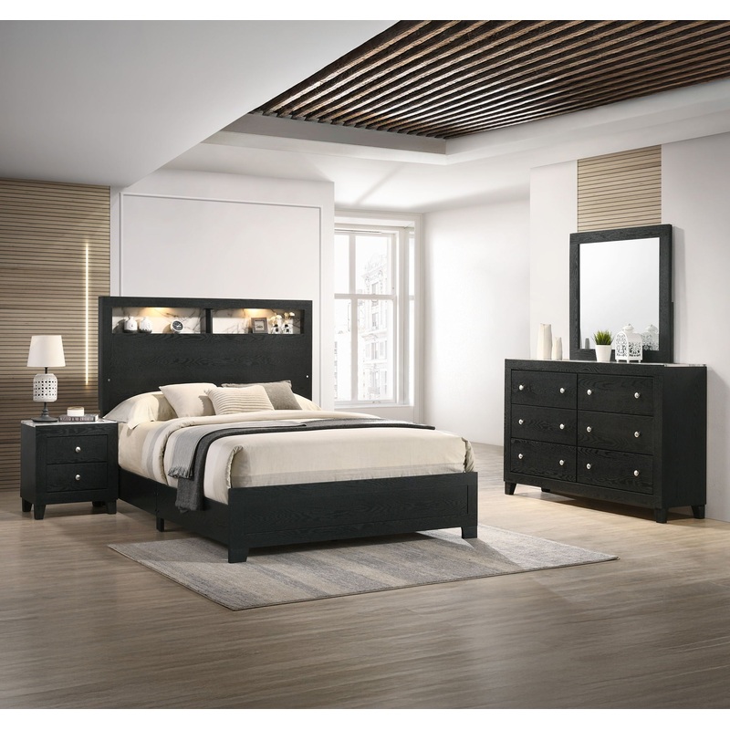 Cadence – Bedroom Set|Black|4 Pc. Bed, Dresser, mirror, Nightstand|5 Pc. Bed, Dresser, Mirror, Chest, Nightstand|King|Queen