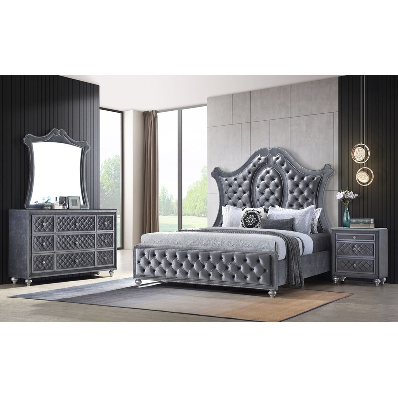 Cameo – Bedroom Set|Dark Gray|Black|4 Pc. Bed, Dresser, mirror, Nightstand|5 Pc. Bed, Dresser, Mirror, Chest, Nightstand|King|Queen