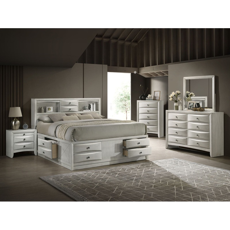 Emily – Bedroom Set|White|Dark Brown|Dark Gray|Black|4 Pc. Bed, Dresser, Mirror, Nightstand|5 Pc. Bed, Dresser, Mirror, Chest, Nightstand|3 Pc. Bed, Dresser, Mirror|King|Queen