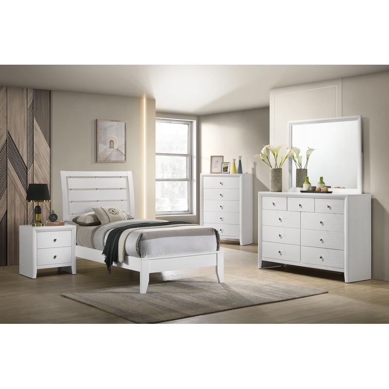 Evan – Bedroom Set|White|4 Pc. Bed, Dresser, Mirror, Nightstand|5 Pc. Bed, Dresser, Mirror, Chest, Nightstand|Full|King|Queen|Twin
