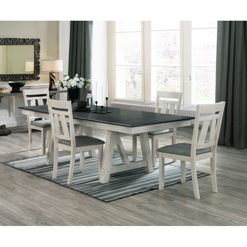 Maribelle – Dining Room Set|White|Dark Brown|6 Pc. Table, 4 Chairs, Bench|5 Pc. Table, 4 Chairs