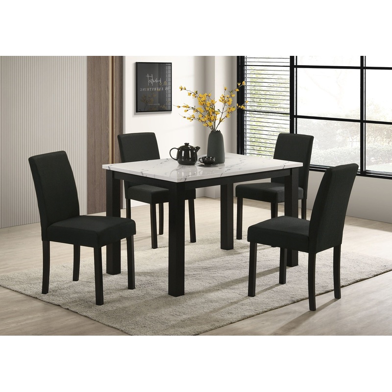 Resia – Dining Room Set|White|Black|5 Pc. Table, 4 Chairs