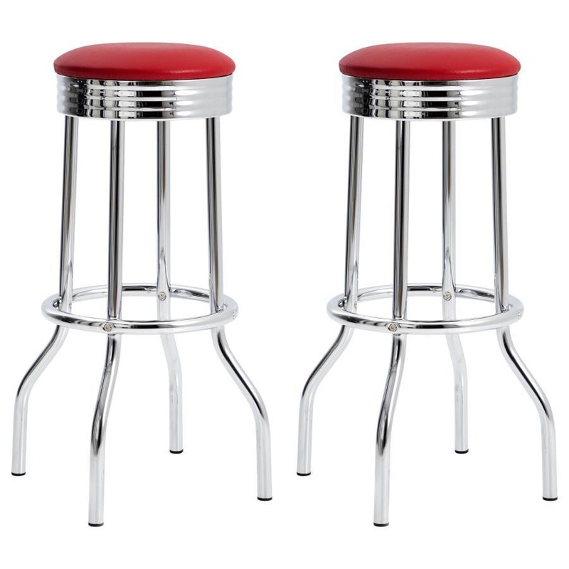 Retro – Upholstered Metal Swivel Bar Stool (Set of 2)