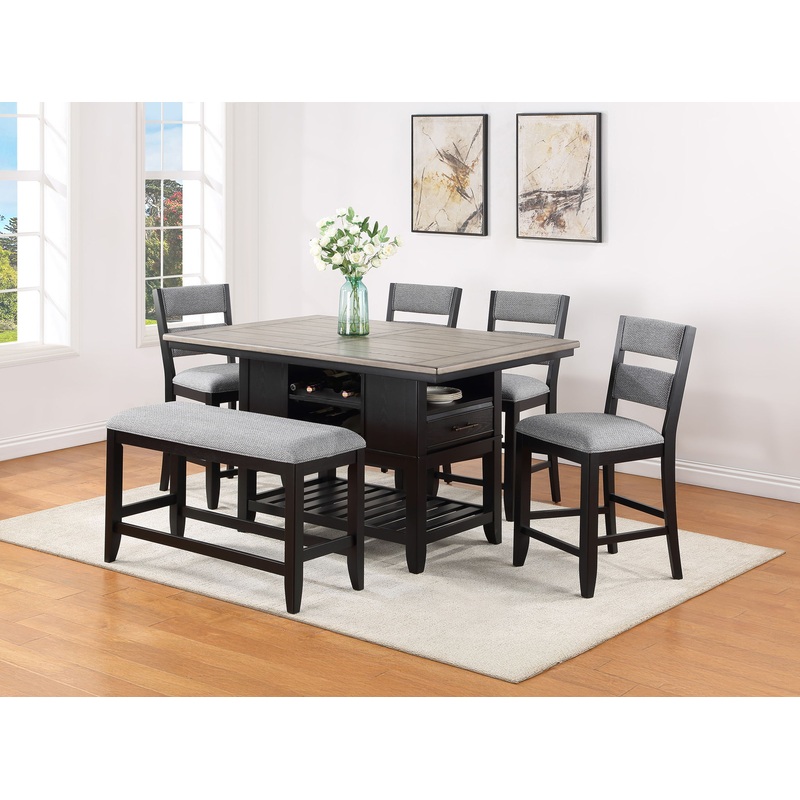 Frey – Dining Room Set|Gray|5 Pc. Table, 4 Chairs|6 Pc. Table, 4 Chairs, Bench