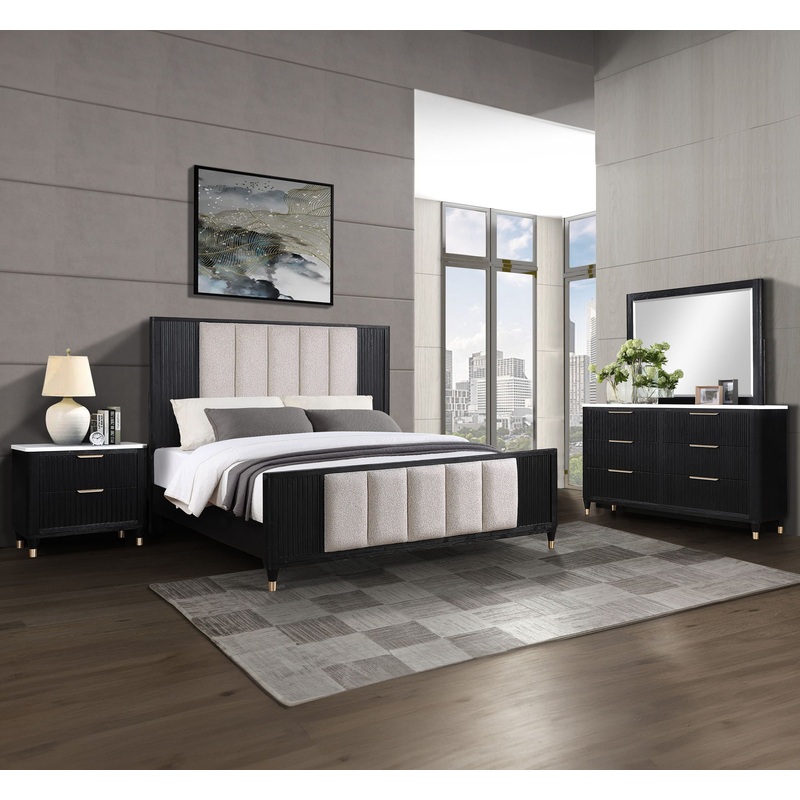Kara – Bedroom Set|Light Brown|Black|4 Pc. Bed, Dresser, Mirror, Nightstand|5 Pc. Bed, Dresser, Mirror, Chest, Nightstand|King|Queen