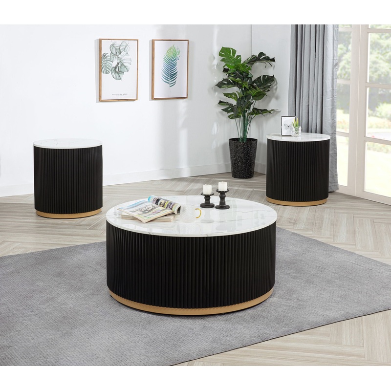 Kara – Table Set (Coffee & 2 End Tables) – Black / White