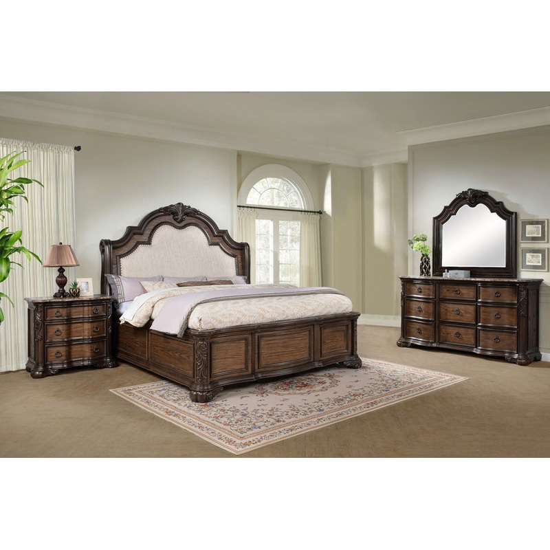 Ludwig – Bedroom Set|Dark Brown|4 Pc. Bed, Dresser, Mirror, Nightstand|5 Pc. Bed, Dresser, Mirror, Chest, Nightstand|King|Queen
