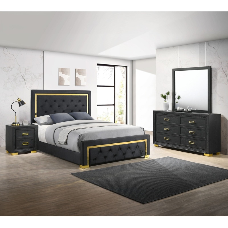 Pepe – Bedroom Set|Black|4 Pc. Bed, Dresser, Mirror, Nightstand|5 Pc. Bed, Dresser, Mirror, Chest, Nightstand|King|Queen