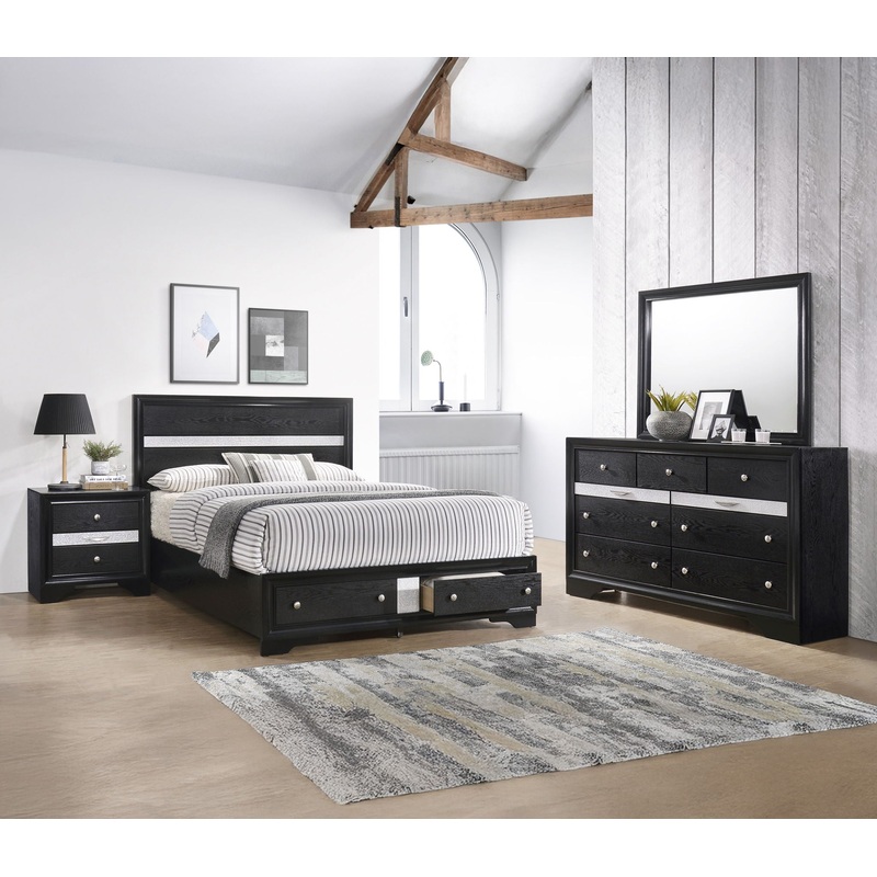 Regata – Bedroom Set|Black|4 Pc. Bed, Dresser, Mirror, Nightstand|5 Pc. Bed, Dresser, Mirror, Chest, Nightstand|3 Pc. Bed, Dresser, Mirror|King|Queen