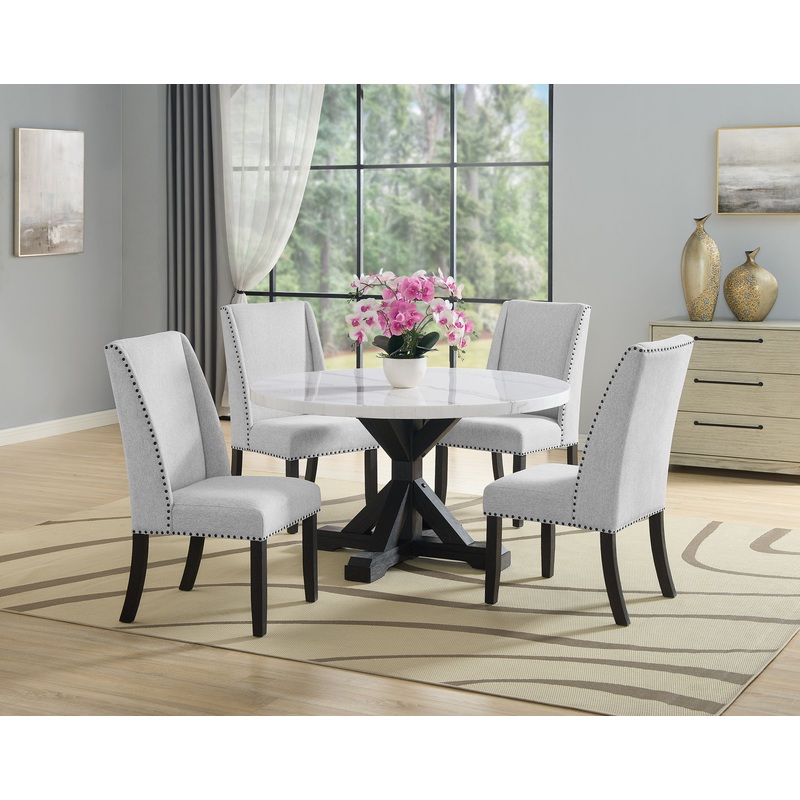 Varley – 5 Piece Round Dining Room Set – White / Gray