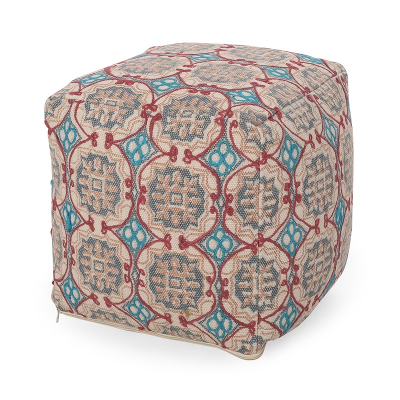 Amelia – Handcrafted Fabric Pouf, Rustic Elegance – Multicolored