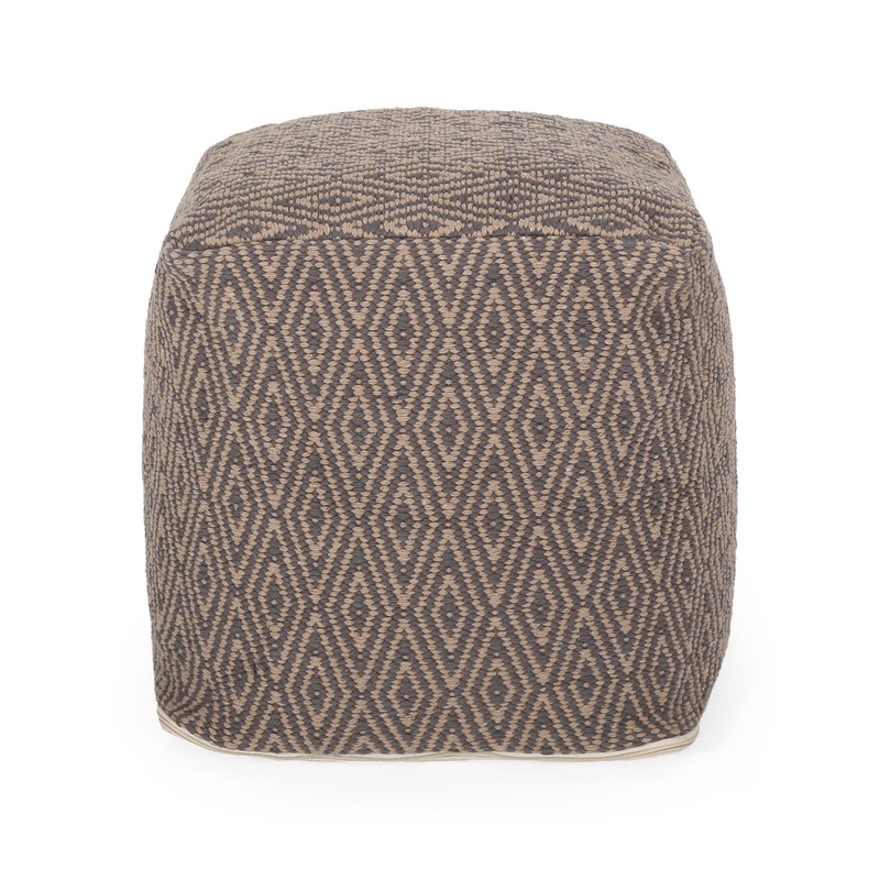 Amuleto – Hand Loomed Cotton Pouf – Dark Gray / Brown