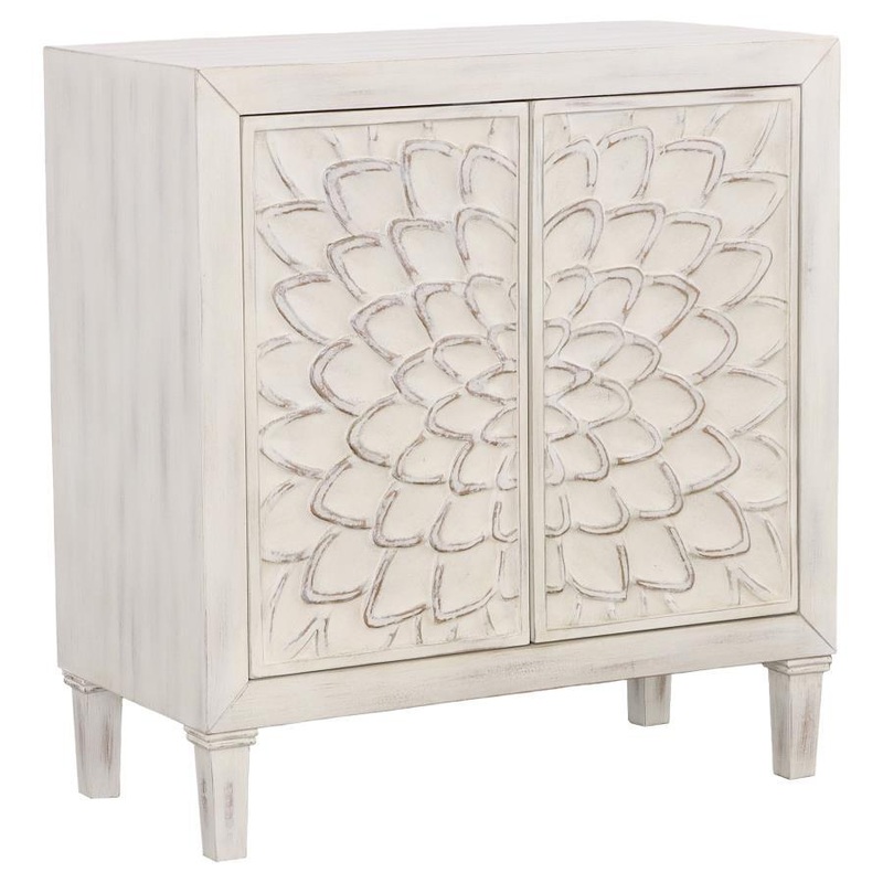 Clarkia – Accent Cabinet With Floral Carved Door – White