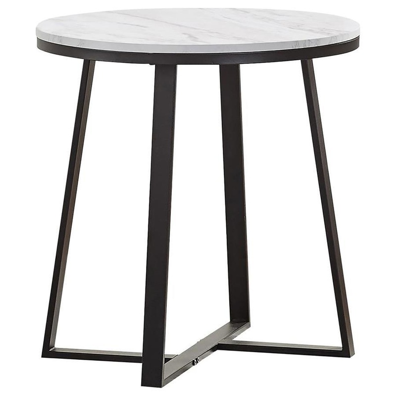 Hugo – Round Faux Marble End Table – White And Matte Black