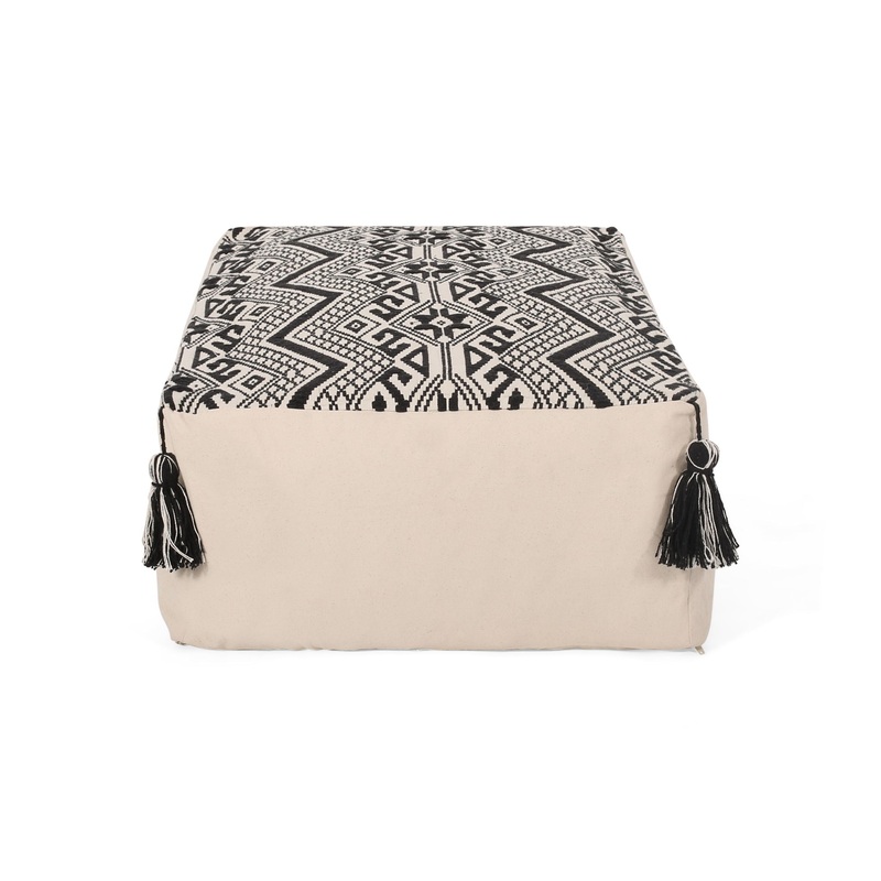 Kiki – Rectangular Pouf Ottoman Floor Cushion Natural – Black