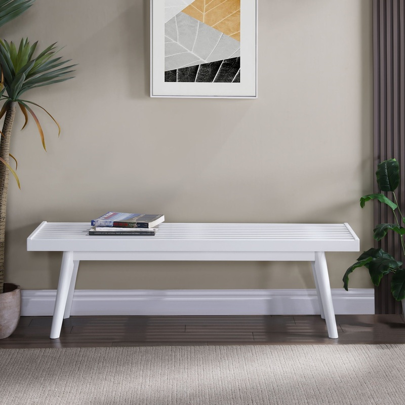 Larwich – Solid Wood Slatted Bench – White