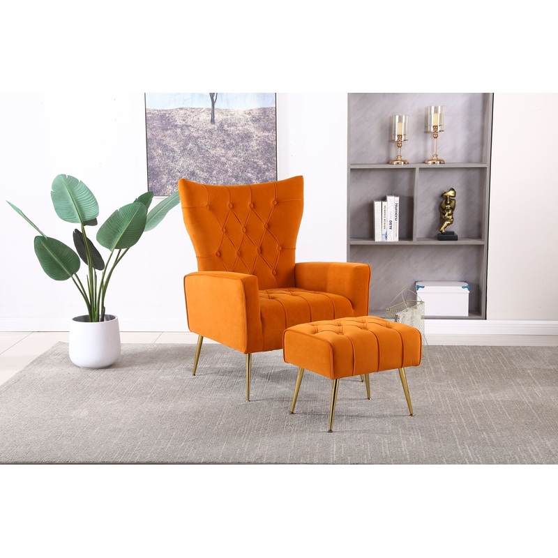 Modern Accent Chair With Ottoman, Comfy Armchair For Living Room