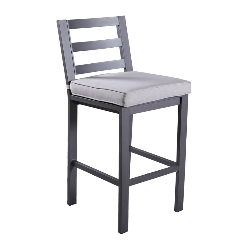 Outdoor Armless Aluminum Barstools With Cushion (Set of 2) – Pewter
