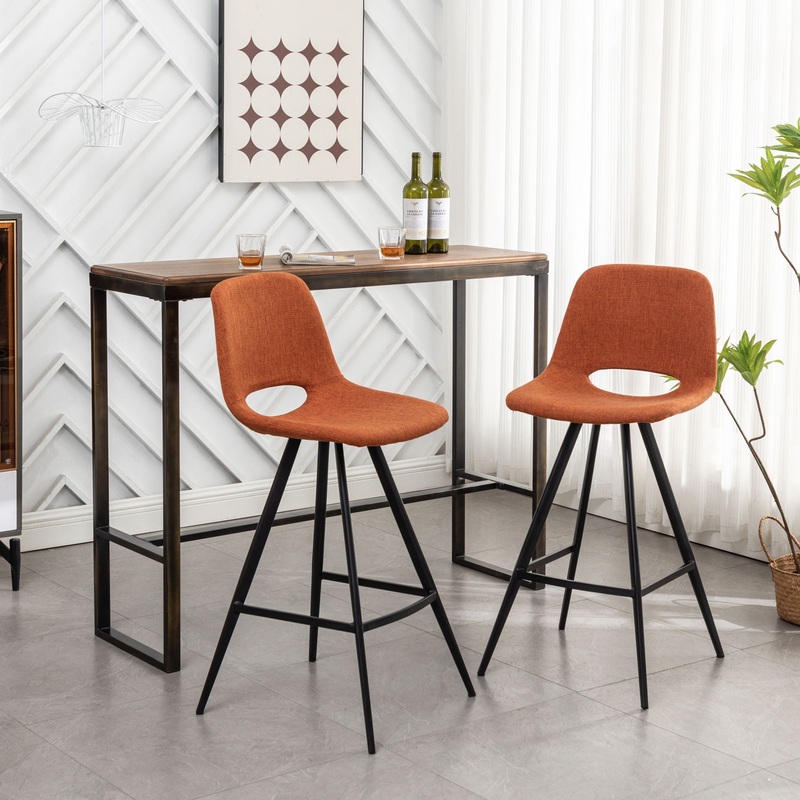 Porth – 28.25 Fabric Kitchen Counter Height Stools (Set of 2) – Orange