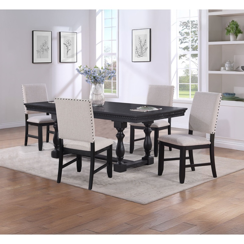 Regent – Dining Room Set|Black|6 Pc. Table, 4 Chairs, Bench|5 Pc. Table, 4 Chairs