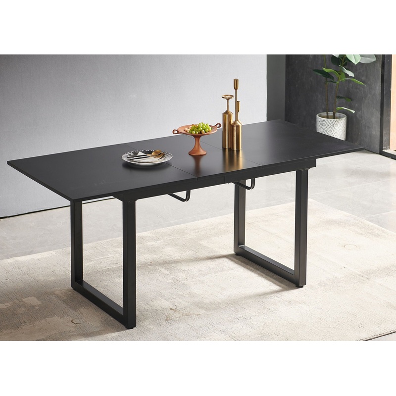 Square Extendable Dining Table With Metal Leg, Modern Space Saving Kitchen Table For Living Room