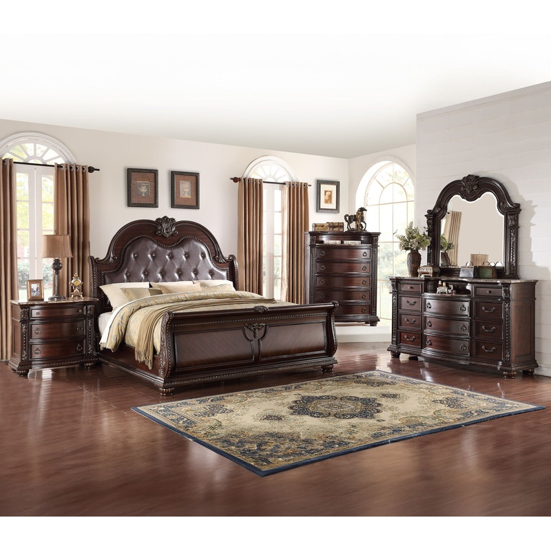 Stanley – Bedroom Set – Oak|Dark Brown|5 Pc. Bed, Dresser, Mirror, Chest, Nightstand|4 Pc. Bed, Dresser, Mirror, Nightstand|Queen|California King|King