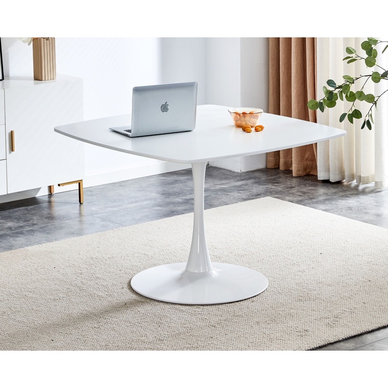 Table Mid-Century Dining Table For 4-6 People With Round MDF Table Top, Pedestal Dining Table, End Table Leisure Coffee Table