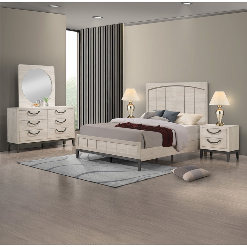 Veda – Bedroom Set|Beige|4 Pc. Bed, Dresser, Mirror, Nightstand|5 Pc. Bed, Dresser, Mirror, Chest, Nightstand|King|Queen
