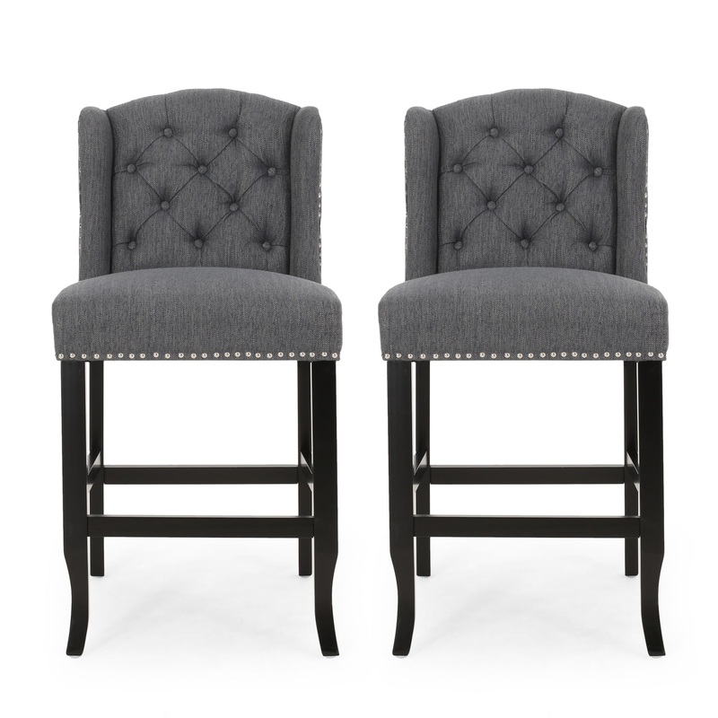 Vienna – Fabric Tufted Counter Stool With Nailhead Accents (Set of 2)