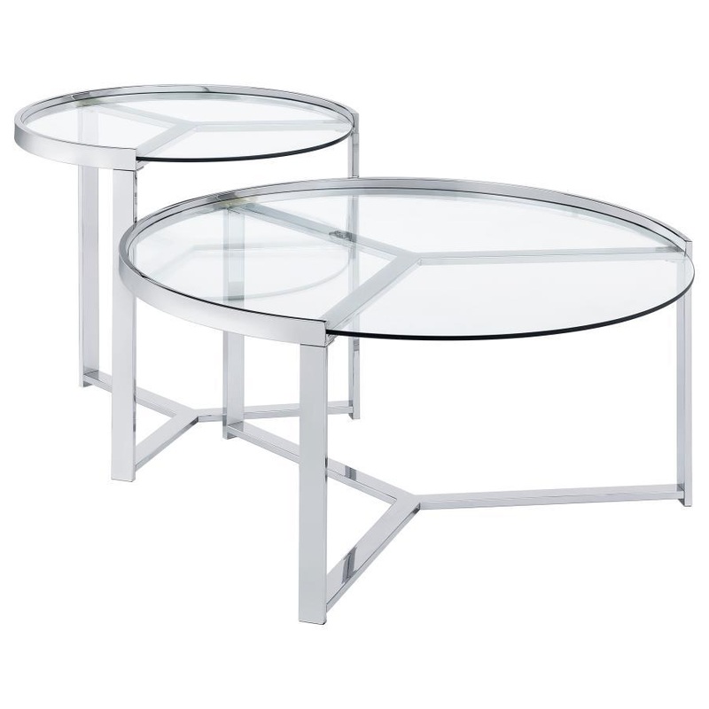 Delia – 2 Piece Round Glass Top Nesting Coffee Table