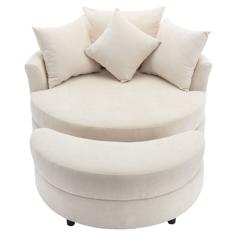 360 Swivel Accent Barrel Chair With Storage Ottoman & 4 Pillows, Modern Chenille Leisure Chair Round Accent For Living Room