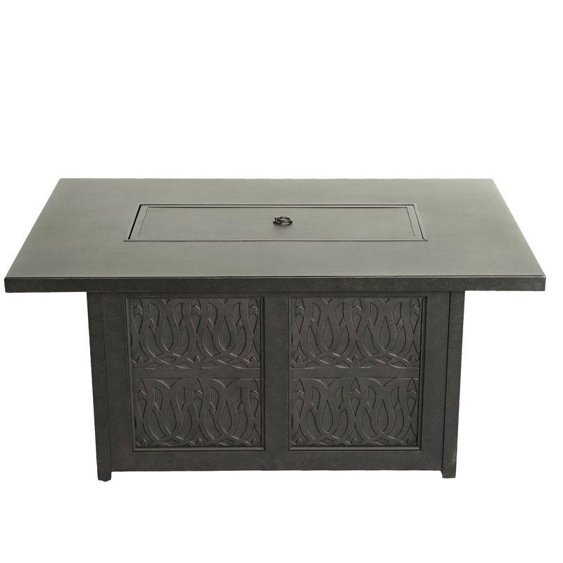 Aluminum Rectangle Fire Table With Fire Glass And Cover – Antique Bronze