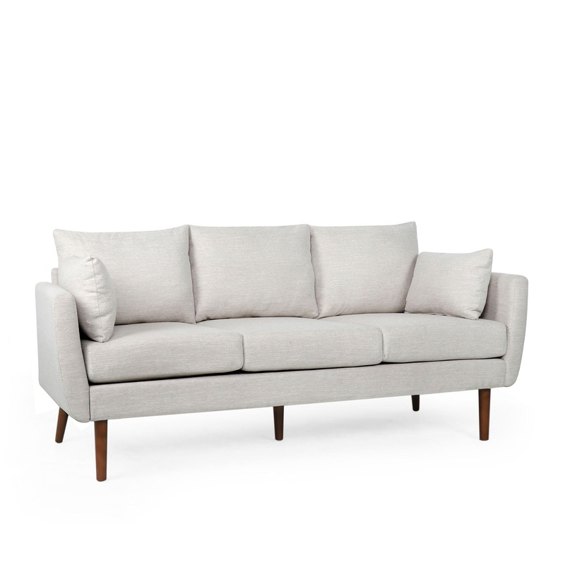 Diaphanous – Upholstered 3 Seater Sofa With 2 Accent Pillows And Wood Legs