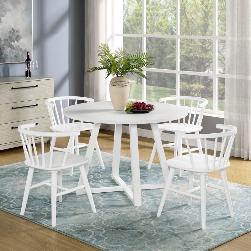 Edo – 5 Piece Dining Set, Trestle Dining Table With 4 Windsor Chairs – White