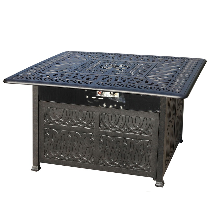 Elegant Cast Aluminum Square Fire Table With Fire Glass And Cover – Antique Bronze