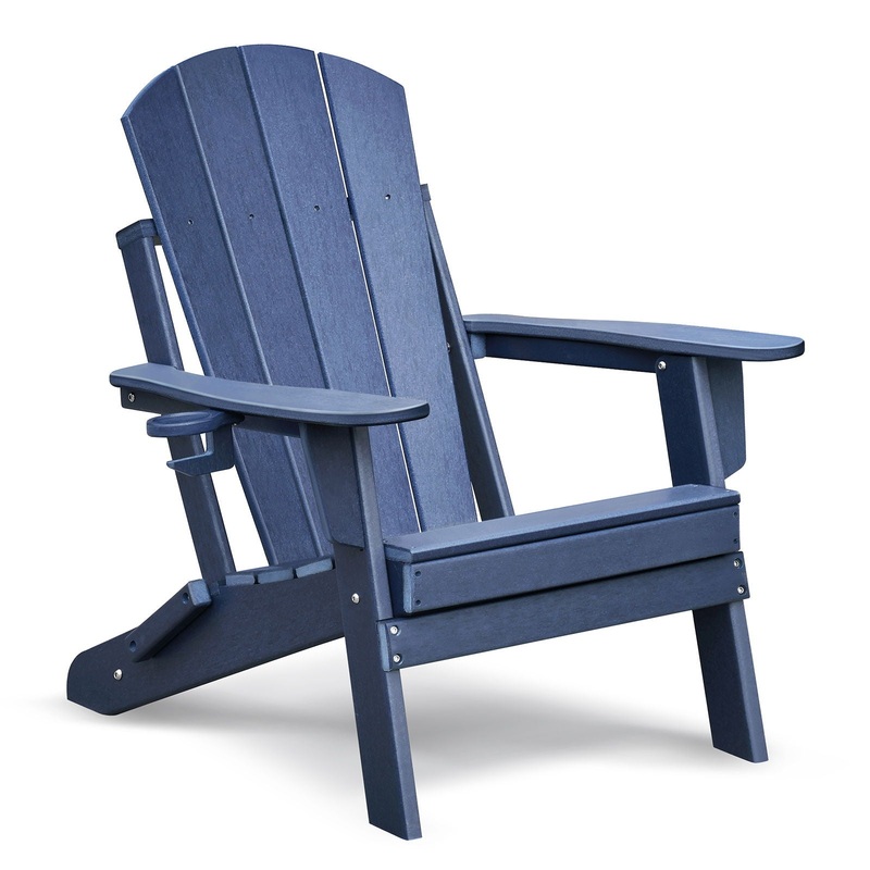 Folding Outdoor Adirondack Chair For Relaxing, Hdpe All-Weather Fire Pit Chair, Patio Lawn Chair For Outside Deck Garden Backyardf Balcony – Navy Blue