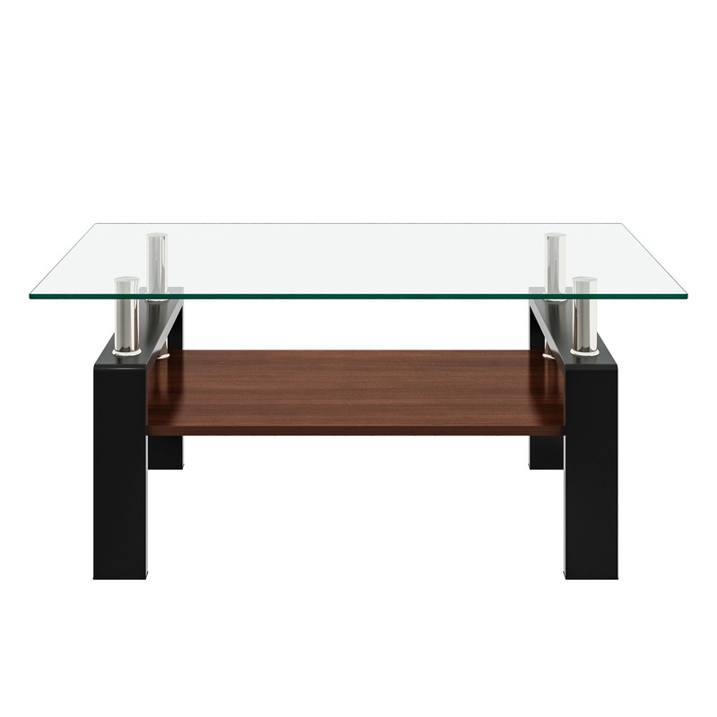 Modern Rectangular Coffee Table With Tempered Glass Top Layer, Table For Living Room – Transparent