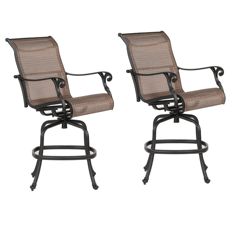 Outdoor Sling Counter Stool (Set of 2) With Aluminum Frame, All Weather – Dark Brown