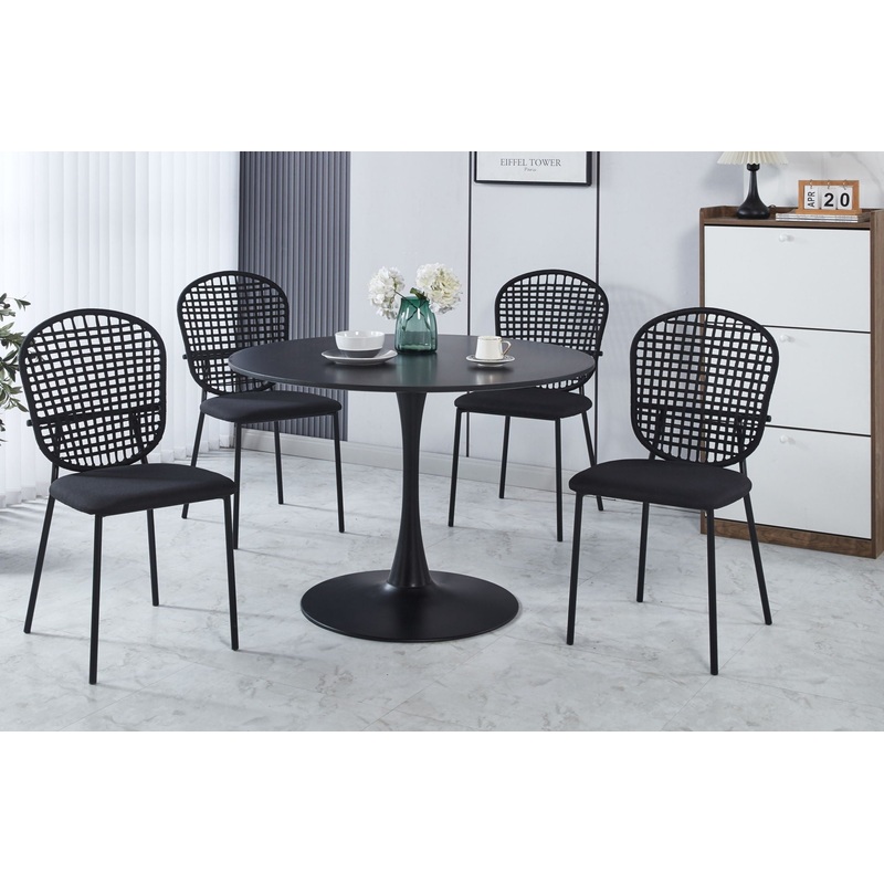 5 Pieces Dining Set, Table Metal Leg Mid-Century Dining Table For 4 – 6 People With MDF Table Top, Pedestal Dining Table, End Table Leisure Coffee Table – Black