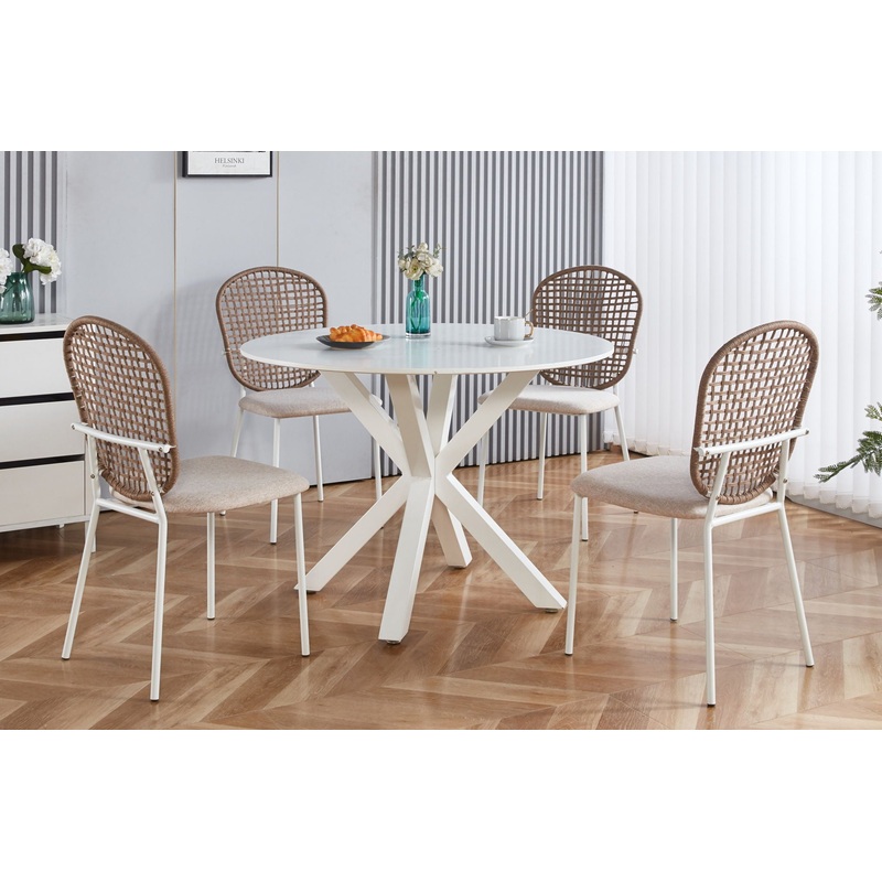 5 Pieces Dining Set, Table Metal Leg Mid-Century Dining Table For 4 – 6 People With MDF Table Top, Pedestal Dining Table, Table Leisure Coffee Table – White