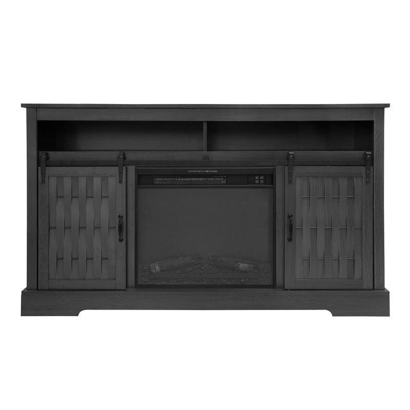 Fireplace TV Stand For Tvs Up To 65, Entertainment Center With 23 Electric Fireplace, Farmhouse TV Stand Industrial Media Console With Sliding Barn Door For Living Room – Dark Gray