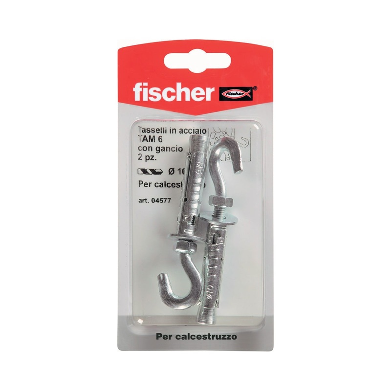 TASSELLI FISCHER PER CALCESTRUZZO DIAM 10 X 50 MM CON OCCHIOLO APERTO, 2 PEZZI