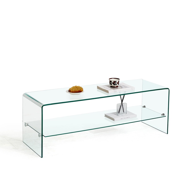 Clear Glass TV Table, Tempered Glass Stand For Living Room Decor – Transparent