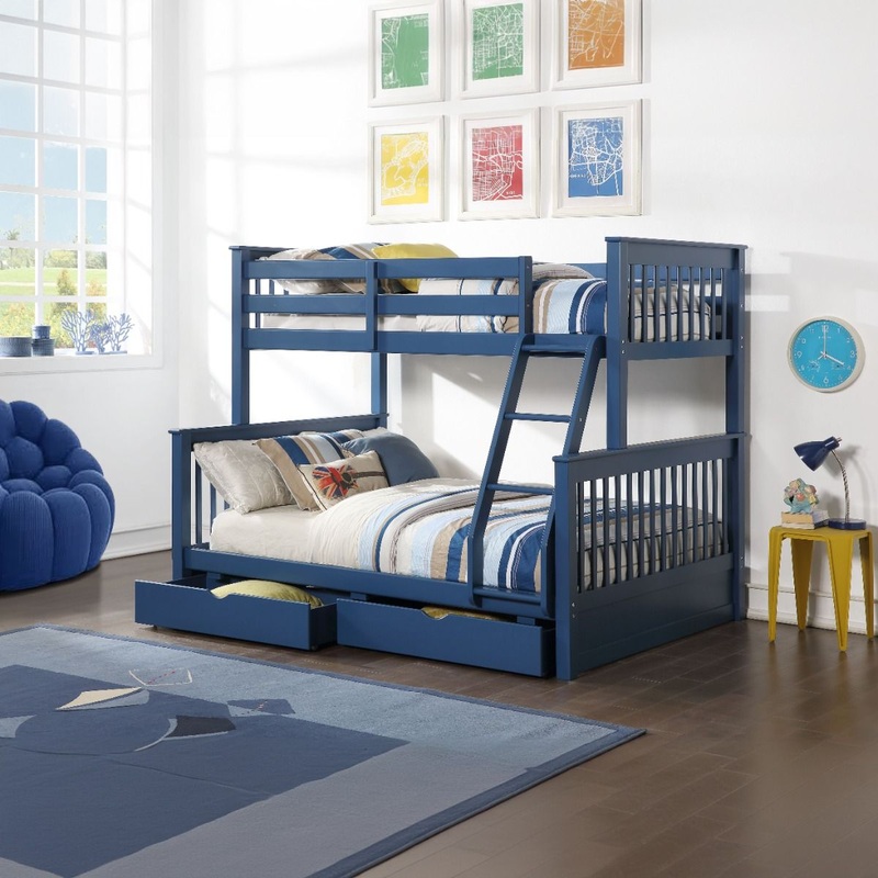 Haley II – Twin Over Full Bunk Bed With Storage – Navy Blue