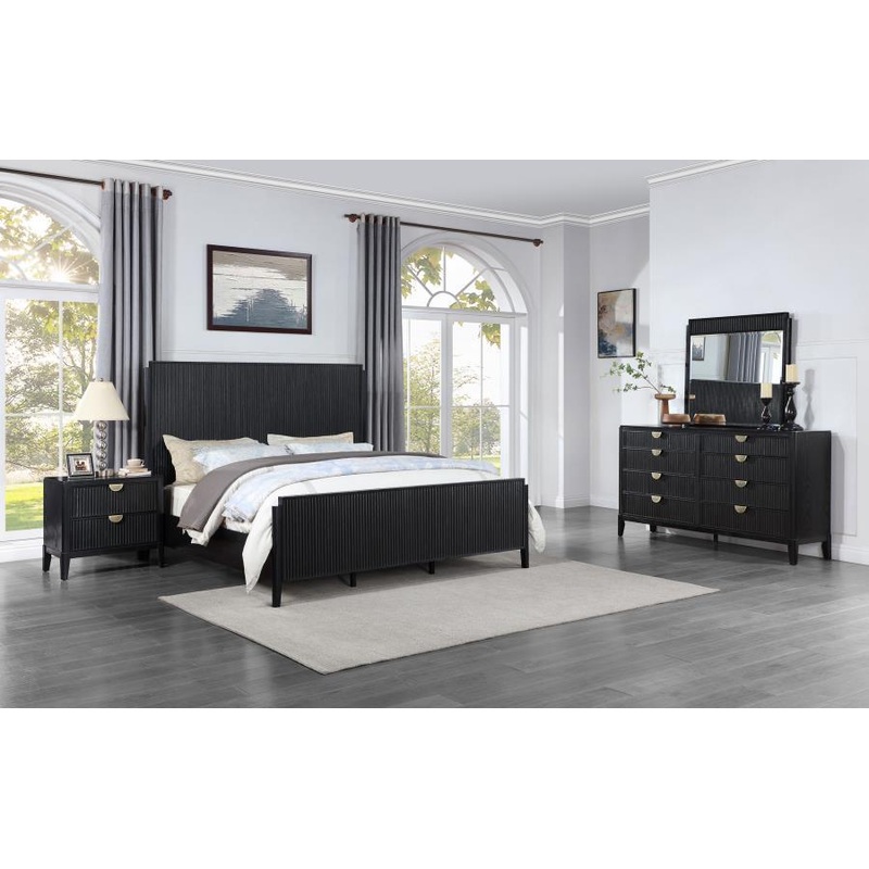 Brookmead – Bedroom Set|Black|5 Pc. Bed, Dresser, Mirror, Chest, Nightstand|4 Pc. Bed, Dresser, Mirror, Nightstand|Queen|California King|King