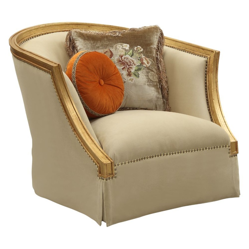 Daesha – Chair With 2 Pillows – Tan Flannel & Antique Gold