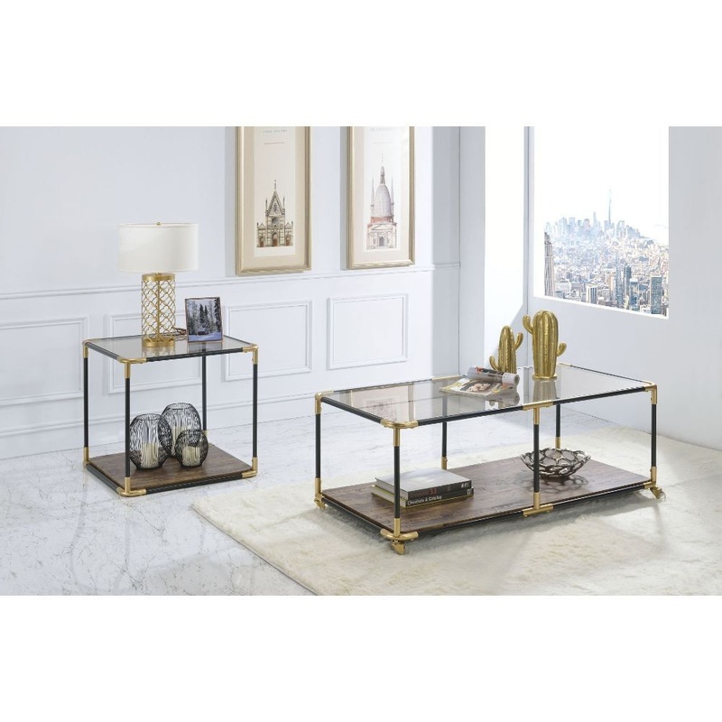 Heleris – End Table – Smoky Glass, Black& Gold