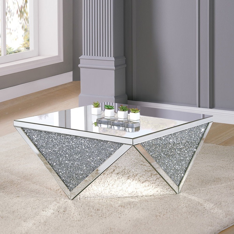 Noralie – 38 Square Coffee Table – Mirrored & Faux Diamonds