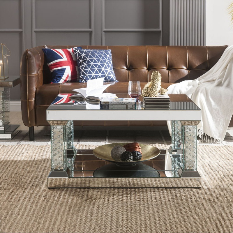 Nysa – 36 Coffee Table – Mirrored & Faux Crystals